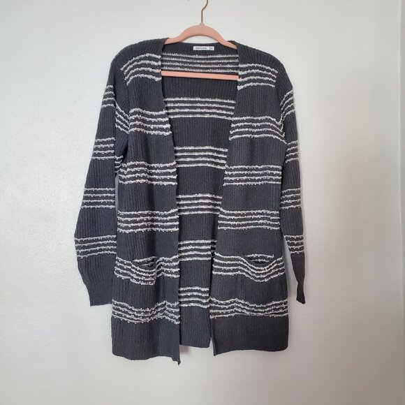 Pink Clover Quad Striped Knit Open Front Cardigan w/ Pockets Grey Size M New - Picture 9 of 11